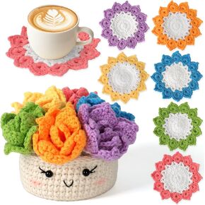 مجموعة كروشيه لوموهو للمبتدئين، طقم قواعد كروشيه مكون من 6 قطع، مجموعة كروشيه نباتية بوعاء زهور مع خطاف كروشيه، غزل ملون، علامة غرز، تعليمات، أدوات مواد يدوية لمحبي الحرف اليدوية (ملونة) in Kuwait