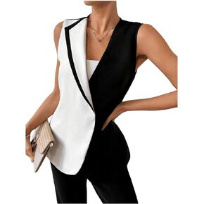WDIRARA Women's Colorblock Asymmetrical Neck Blazers Vest Sleeveless Open Front Office Wear Vest Jacket