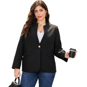 Women's Plus Size Long Sleeve Blazer - Tailored Fit Stretch Woven Twill Fabric - Stylish Oversized Blazers for Women