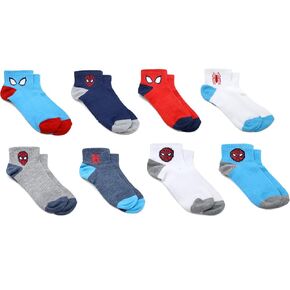 Marvel Boys Spiderman Socks with Arch Support - 8 Pair Athletic Ankle Socks - Toddler Shoe 10 to Little Kids Shoe 4