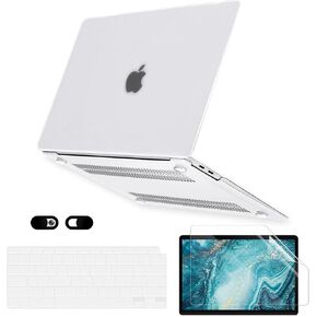 Crystal Clear Case for MacBook Air 13.6 inch M3 A3113 M2 A2681 2024 2023 2022 Release with Liquid Display Touch ID, 5 in 1 Transparent Plastic Hard Shell&Keyboard Cover&Screen Protector&Webcam Cover
