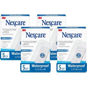 Nexcare Tegaderm + ضمادة شفافة، وسادة ماصة تمتص السوائل ولا تلتصق بالجرح، 2.375 × 4 بوصة، 5 قطع (عبوة من 4)، إجمالي 20 وسادة