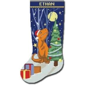 Cross Stitch Kits for Adults, Stamped Personalized Christmas Stockings Cute Xmas Dinosaur Needlepoint Counted Easy Simple Cross-Stitch Patterns for Beginners, Embroidery Kit for Holiday Home Decor DIY