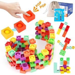 Unique Magnetic Blocks, 36 Pcs Silicone Pop Building Blocks Fidget Toy, 1.38 Large Strong Magnetic Cubes, Preschool STEM Sensory Montessori Toys for Kids Toddlers Ages 3 4 5 6 7 8