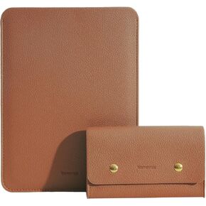 PU Leather Padded Laptop Sleeve Bag 13Inch Compatible with New MacBook Air 13 A3113 M3, 2024 MacBook Pro 13 M2 A2686 with Charger Pouch Color Camel