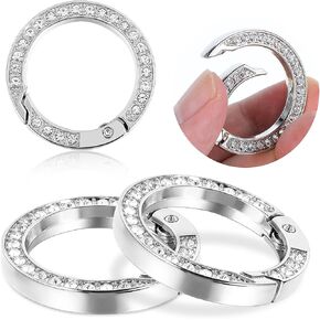 4Pcs Rhinestone Spring O Rings 1Inch Round Carabiner Bling Rhinestone Keychain Hook Clip for Purse DIY Crafts