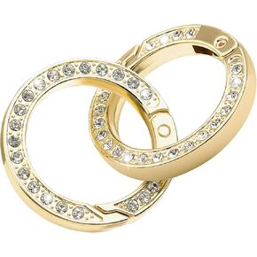 4 Pcs Round Carabiner Keyring Gold Bling Rhinestones Keychain Metal Spring O Rings Simple Snap Clip Buckle Key Chain Ring Hook Clip DIY Accessories for Bag Purse Handbag Jewelry Car Keychain Making