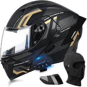 Bluetooth Modular Motorcycle Helmets, DOT Approved Flip Up Full Face Motorcycle Dual Visor Helmet, with Dual Speakers and Microphone, for Adults Men and Women