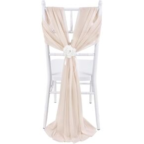 PakiInno Champagne Chair Sashes 24 PCS Tulle Chair Cover 8ft Long Wedding Banquet Decorations for Aisle Back and Side of Chair Sheer Drapes Fabric