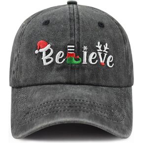 Goyklrb Merry Christmas Hat for Men Women, Funny Adjustable Embroidered Believe Santa Baseball Cap