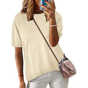 Zeagoo Womens Sweaters Short Sleeve Top Casual Crew Neck Knit Trendy Pullover Sweater Tops