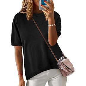 Zeagoo Womens Sweaters Short Sleeve Top Casual Crew Neck Knit Trendy Pullover Sweater Tops