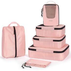 BAGSMART Packing Cubes for Travel, 6 Set Suitcase Organizer Bags Set & Packing Cubes for Travel, Lightweight Packing Organizers with Shoe Bag & Luandry Bag