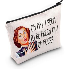 WZMPA Funny Retro Sassy Housewife Cosmetic Bag Housewife Theme Gifts Oh My I Seem To Be Fresh Out Of Makeup Zipper Pouch Canvas Bag (Oh My I Seem)