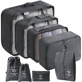 Packing Cubes for Suitcases, 8 Set Luggage Organizer Bags, ZJCEASER Suitcase Organizer, Travel Essentials Luggage Organizer for Travel Accessories Laundry Bag Shoe Bag Tioletry Bag, black