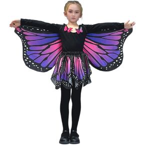 Double-Sided Halloween Costumes Butterfly Wings Set with Skirt Mask and Antenna Headband for 3-13 Years Girls
