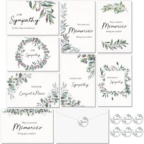 100Pcs Bulk Sympathy Card with Envelopes and Stickers Greenery Eucalyptus Condolences Card Sympathy Thinking of You Cards With Greetings Inside Funeral Cards Bereavement Card