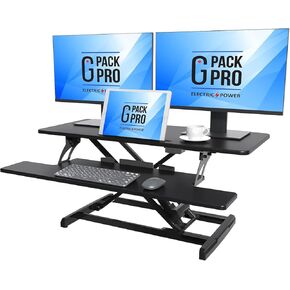 Electric Standing Desk Converter - 37 Inch Adjustable Sit to Stand Up Desk Workstation, Particle Board, Dual Monitor Desk Riser with Keyboard Tray, Desktop Riser for Home Office Laptop, Black 37"