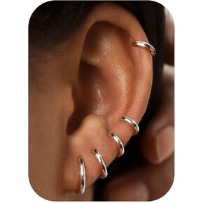 BESTEEL 5 Pairs Small Sterling Silver Hoop Earrings Set for Women Lightweight Tiny Huggie Hoops Silver Mini Cartilage Earrings Pack Hypoallergenic Ear Piercing