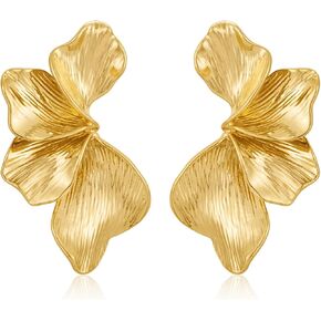 Large Gold Flower Statement Earrings For Women Exaggerated Leaf Dangle Earrings Summer Bohemian Striped Sectored Geometric Earrings