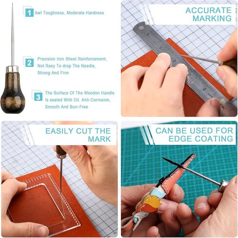 مجموعة أدوات الخياطة الجلدية المكونة من 9 قطع من Cimeton تتضمن 4 قطع أداة خياطة عجلة التتبع الملونة، 4 قطع طباشير خياط، نقش نمطي، خدش للقماش الورقي الجلدي in Kuwait