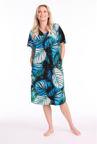 CATALOG CLASSICS Womens Muumuu House Dress Lounger Short Sleeve with Pockets 42" in Saudi Arabia