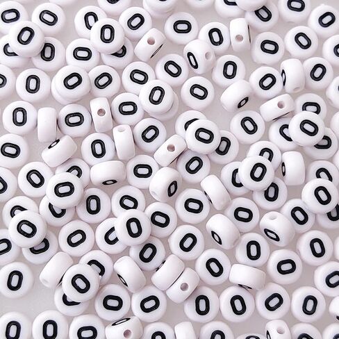 200+ Pieces 4x7mm Vowel A-E-I-O-U Letter Beads for Jewelry Making, White Round Acrylic Bulk Mixed Alphabet(Black on White) in Kuwait