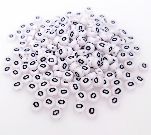 200+ Pieces 4x7mm Vowel A-E-I-O-U Letter Beads for Jewelry Making, White Round Acrylic Bulk Mixed Alphabet(Black on White) in Kuwait