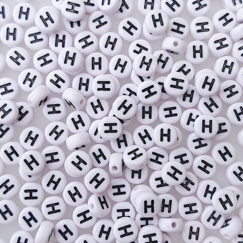 200+ Pieces 4x7mm Vowel A-E-I-O-U Letter Beads for Jewelry Making, White Round Acrylic Bulk Mixed Alphabet(Black on White) in Kuwait