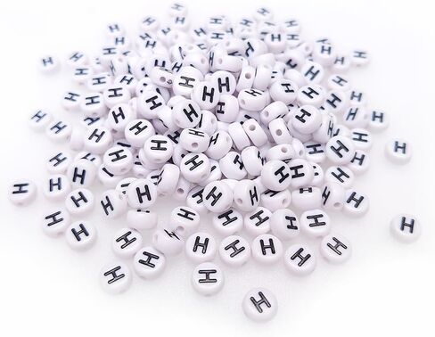 200+ Pieces 4x7mm Vowel A-E-I-O-U Letter Beads for Jewelry Making, White Round Acrylic Bulk Mixed Alphabet(Black on White) in Kuwait
