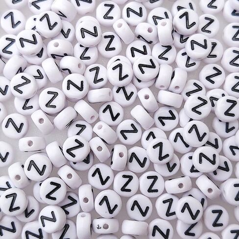 200+ Pieces 4x7mm Vowel A-E-I-O-U Letter Beads for Jewelry Making, White Round Acrylic Bulk Mixed Alphabet(Black on White) in Kuwait