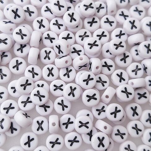 200+ Pieces 4x7mm Vowel A-E-I-O-U Letter Beads for Jewelry Making, White Round Acrylic Bulk Mixed Alphabet(Black on White) in Kuwait