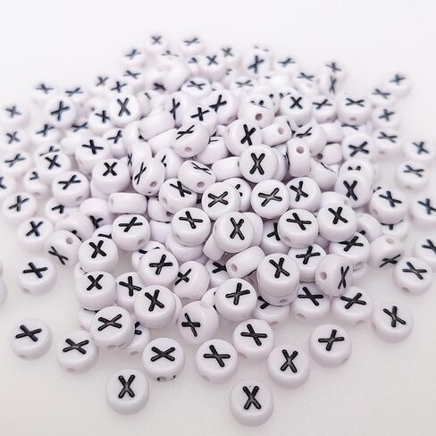 200+ Pieces 4x7mm Vowel A-E-I-O-U Letter Beads for Jewelry Making, White Round Acrylic Bulk Mixed Alphabet(Black on White) in Kuwait