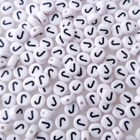 200+ Pieces 4x7mm Vowel A-E-I-O-U Letter Beads for Jewelry Making, White Round Acrylic Bulk Mixed Alphabet(Black on White) in Kuwait