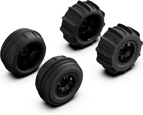 AMORIL RC Paddle Tires, 4PCS Off Road Snow Sand Rubber Tires Hexagon(Side to Side) 12mm Wheels Replacement for 1/10 Truck (Black) for RZ001, Part Number R11152 in Saudi Arabia