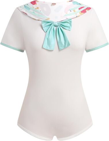 ABAFIP Women's Cute Romper Pajamas Bodysuit Pleated Skirt Short Sleeve Sailor Collar Pajama Nightwear Set in Kuwait