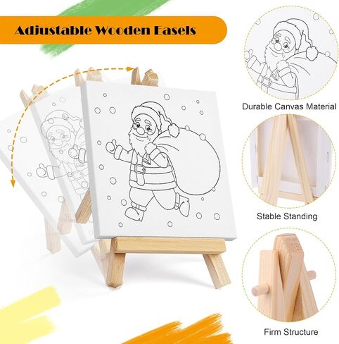 Aneco 12 Packs Mini 4 x 4 Inch Christmas Canvases for Painting with Easels Aprons Canvas Tote Bags Brushes Palettes Stretched Canvas Painting Set Xmas Painting Supplies Kit for Paint Party in Kuwait