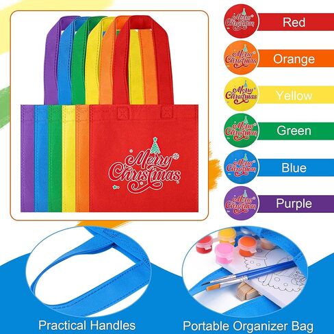 Aneco 12 Packs Mini 4 x 4 Inch Christmas Canvases for Painting with Easels Aprons Canvas Tote Bags Brushes Palettes Stretched Canvas Painting Set Xmas Painting Supplies Kit for Paint Party in Kuwait
