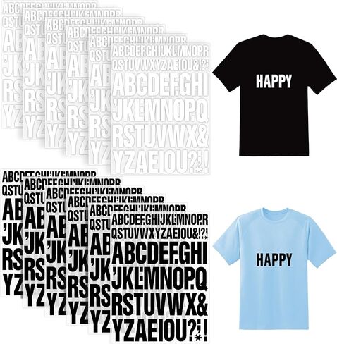 12 Sheets Iron on Letters,972 Pieces Iron on Letters for Clothing Large 2 Inch 1 Inch Heat Transfer Letters with A-Z PU Alphabets Stickers for Fabric T-Shirt Jersey Hat DIY Craft (Black and White) in Kuwait