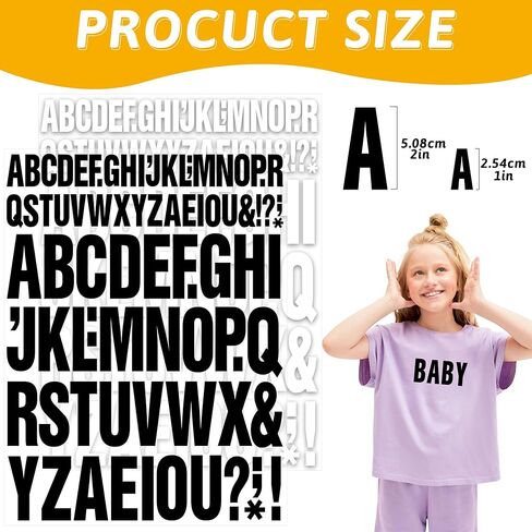 12 Sheets Iron on Letters,972 Pieces Iron on Letters for Clothing Large 2 Inch 1 Inch Heat Transfer Letters with A-Z PU Alphabets Stickers for Fabric T-Shirt Jersey Hat DIY Craft (Black and White) in Kuwait
