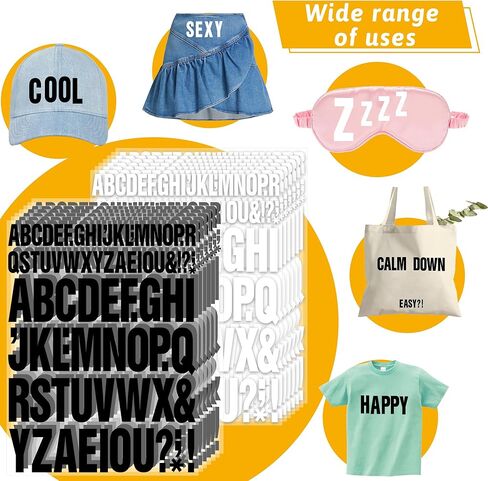 12 Sheets Iron on Letters,972 Pieces Iron on Letters for Clothing Large 2 Inch 1 Inch Heat Transfer Letters with A-Z PU Alphabets Stickers for Fabric T-Shirt Jersey Hat DIY Craft (Black and White) in Kuwait