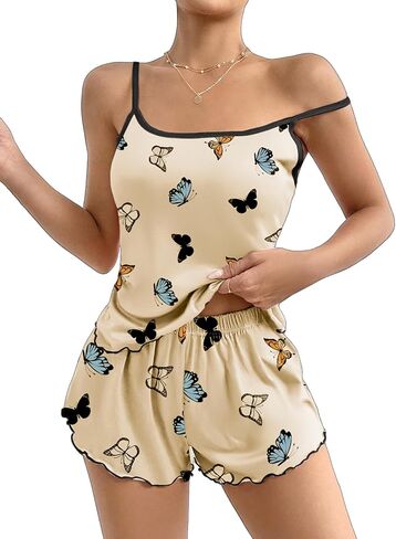 Ekouaer Womens Cami Pajama Sets 2 Piece Cute Print Pjs Soft Tank Top & Elastic Waist Shorts Camisole Lounge Set in Saudi Arabia