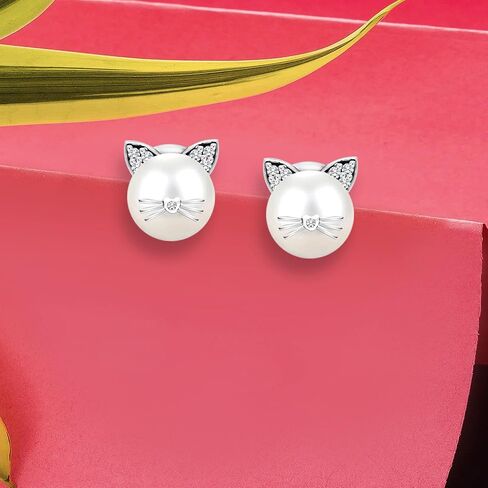 LeCalla Flaunt 925 Sterling Silver Pearl CZ Stud Earrings for Women, Hypoallergenic CZ Studs Earring for Women in Saudi Arabia