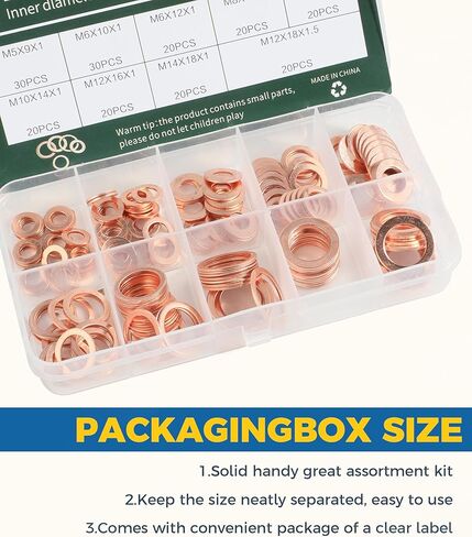 200PCS Crush Washer,Crush Washer Oil Drain Plug,Car Accessories Crush Washer Assortment,M5 M6 M8 M10 M12 M14 Metric Copper Washers,Oil Drain Plug Crush Washer,Suitable for Most Vehicles in Kuwait