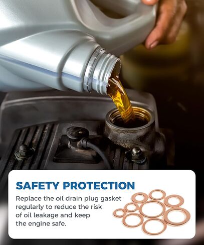 200PCS Crush Washer,Crush Washer Oil Drain Plug,Car Accessories Crush Washer Assortment,M5 M6 M8 M10 M12 M14 Metric Copper Washers,Oil Drain Plug Crush Washer,Suitable for Most Vehicles in Kuwait