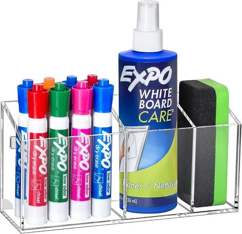 Magnetic Dry Erase Marker Holder, Acrylic Magnet Pen Holder for Whiteboard, Refrigerator, Magnetic Fridge Organizer for Office, Classroom, Whiteboard Maker Holder, Locker Organizer in Kuwait