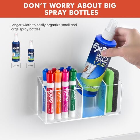 Magnetic Dry Erase Marker Holder, Acrylic Magnet Pen Holder for Whiteboard, Refrigerator, Magnetic Fridge Organizer for Office, Classroom, Whiteboard Maker Holder, Locker Organizer in Kuwait