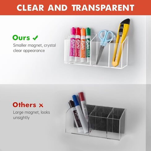 Magnetic Dry Erase Marker Holder, Acrylic Magnet Pen Holder for Whiteboard, Refrigerator, Magnetic Fridge Organizer for Office, Classroom, Whiteboard Maker Holder, Locker Organizer in Kuwait