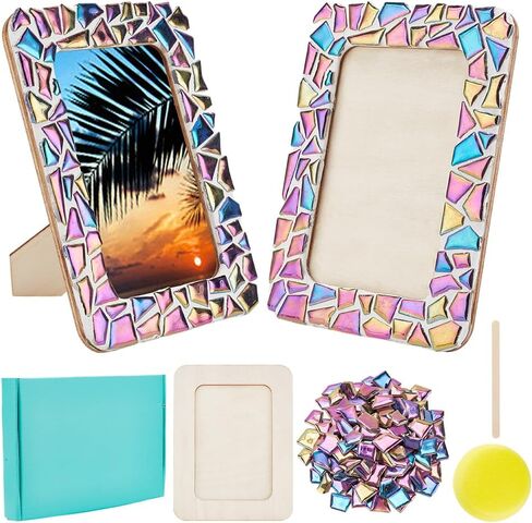 WEBEEDY 2 Sets Photo Frame Craft Kit DIY Picture Frame Mosaic Kits 7.5"x5.5" Wooden Photo Frame with Ceramic Mosaic Tiles,Photo Frame Making Kit for Home Bedroom Desktop and Wall Decor,14x19cm in Saudi Arabia