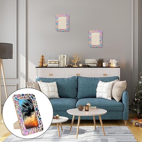 WEBEEDY 2 Sets Photo Frame Craft Kit DIY Picture Frame Mosaic Kits 7.5"x5.5" Wooden Photo Frame with Ceramic Mosaic Tiles,Photo Frame Making Kit for Home Bedroom Desktop and Wall Decor,14x19cm in Saudi Arabia